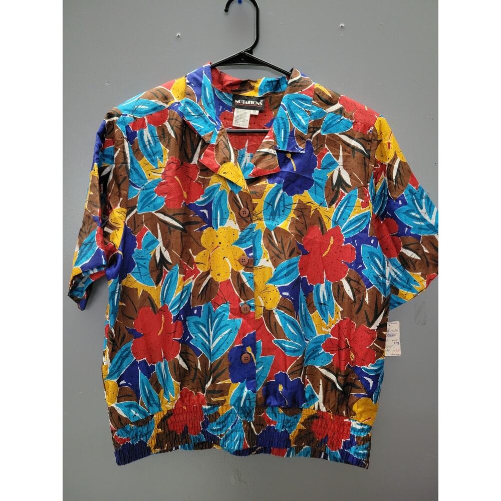 Retro Vintage Notations Colorful Leaves Ladies Top Nwt Old Stock Elder Beerman